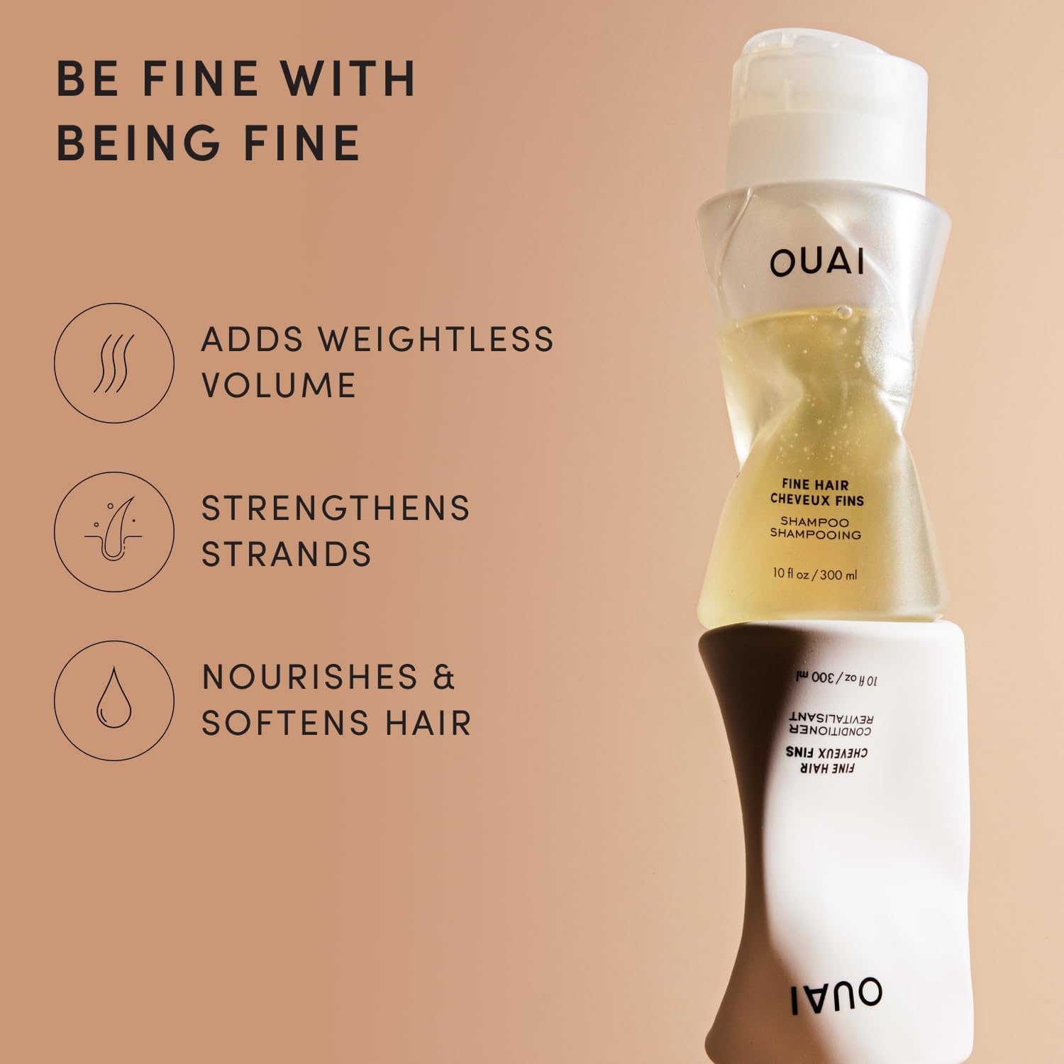 OUAI Fine Hair Shampoo & Conditioner Set - Travel Size (3 Oz) | Volumizing Shampoo & Conditioner - With Strengthening Keratin, Biotin & Chia Seed Oil - Sulfate, Paraben & Phthalate Free - Image 3