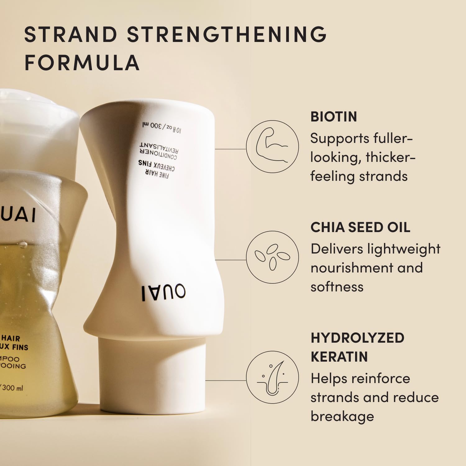 OUAI Fine Hair Shampoo & Conditioner Set - Travel Size (3 Oz) | Volumizing Shampoo & Conditioner - With Strengthening Keratin, Biotin & Chia Seed Oil - Sulfate, Paraben & Phthalate Free - Image 5