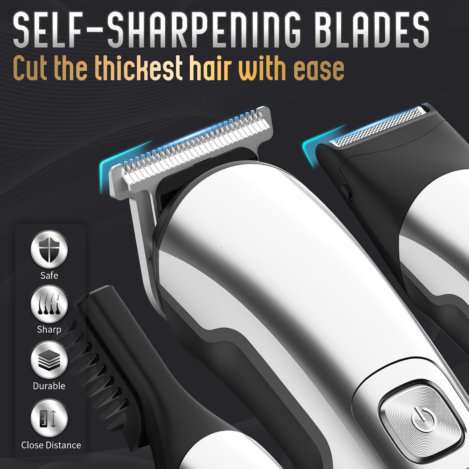 Ufree Beard Trimmer for Men, Waterproof Electric Razor, Grooming Kit | Stainless steel blades, six interchangeable heads, wet and dry use, USB rechargeable, for face body nose ear trimming, silver - Image 3