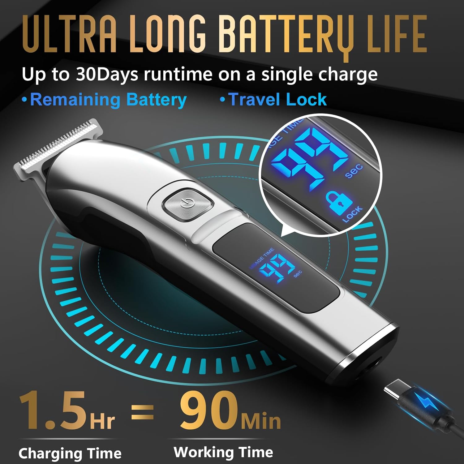 Ufree Beard Trimmer for Men, Waterproof Electric Razor, Grooming Kit | Stainless steel blades, six interchangeable heads, wet and dry use, USB rechargeable, for face body nose ear trimming, silver - Image 4