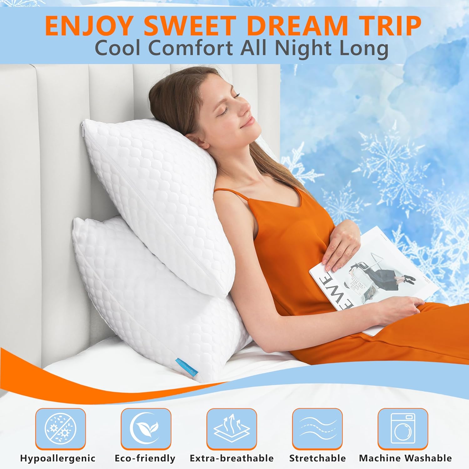 UYWO Cooling Pillows Queen Size Set of 2, Adjustable Memory Foam Pillows | Firm/Soft Cooling Bed Pillows for Side/Back/Stomach Sleepers, Ergonomic Neck Support Pillow - Image 2