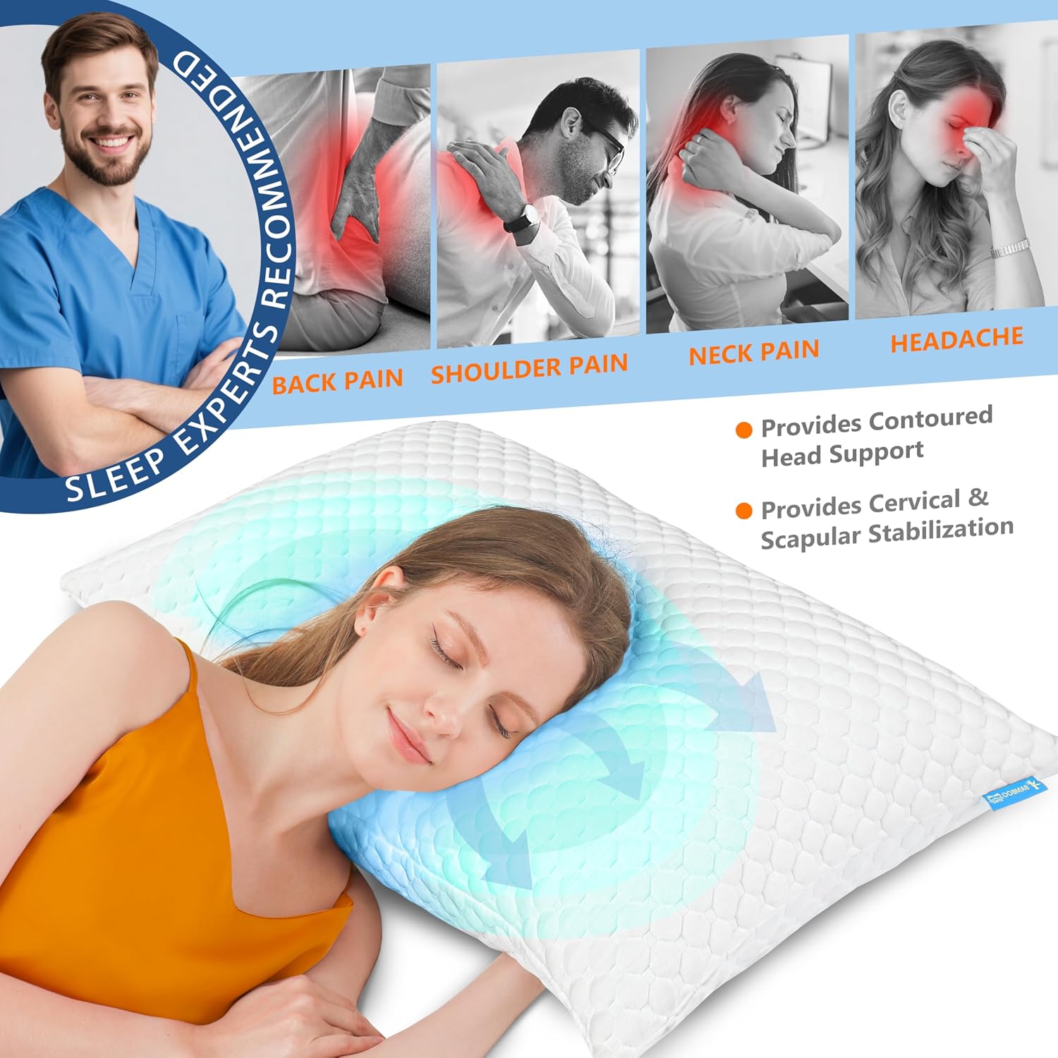 UYWO Cooling Pillows Queen Size Set of 2, Adjustable Memory Foam Pillows | Firm/Soft Cooling Bed Pillows for Side/Back/Stomach Sleepers, Ergonomic Neck Support Pillow - Image 3