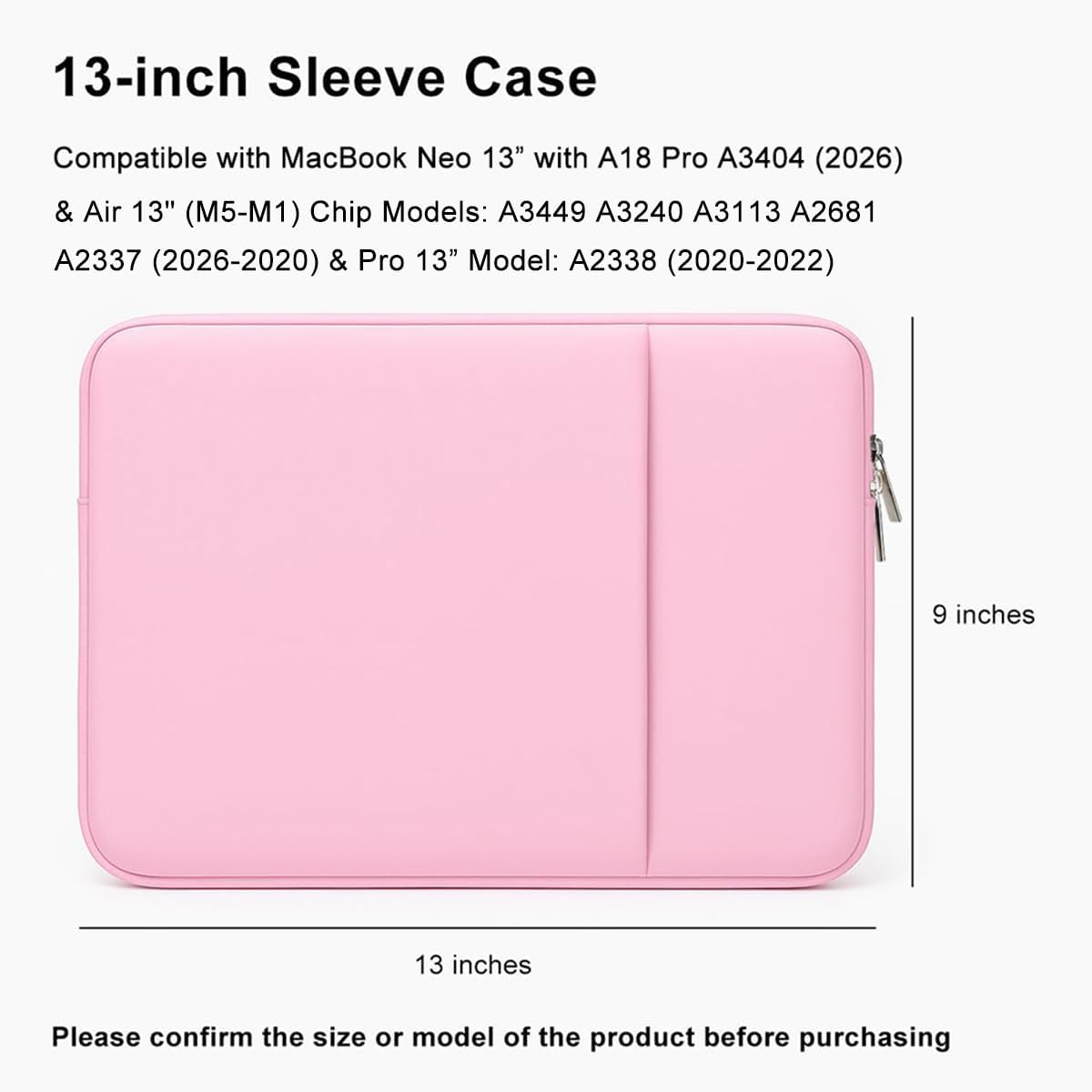 Laptop Sleeve for MacBook Neo/Air/Pro 13 inches A18/M5/M4/M3/M2/M1 Chip 2026-2020 A3404 A3449 A3240 A3113 with 2 Pockets Tablet Bag Case Accessories (Bright Blush Pink) - Image 2